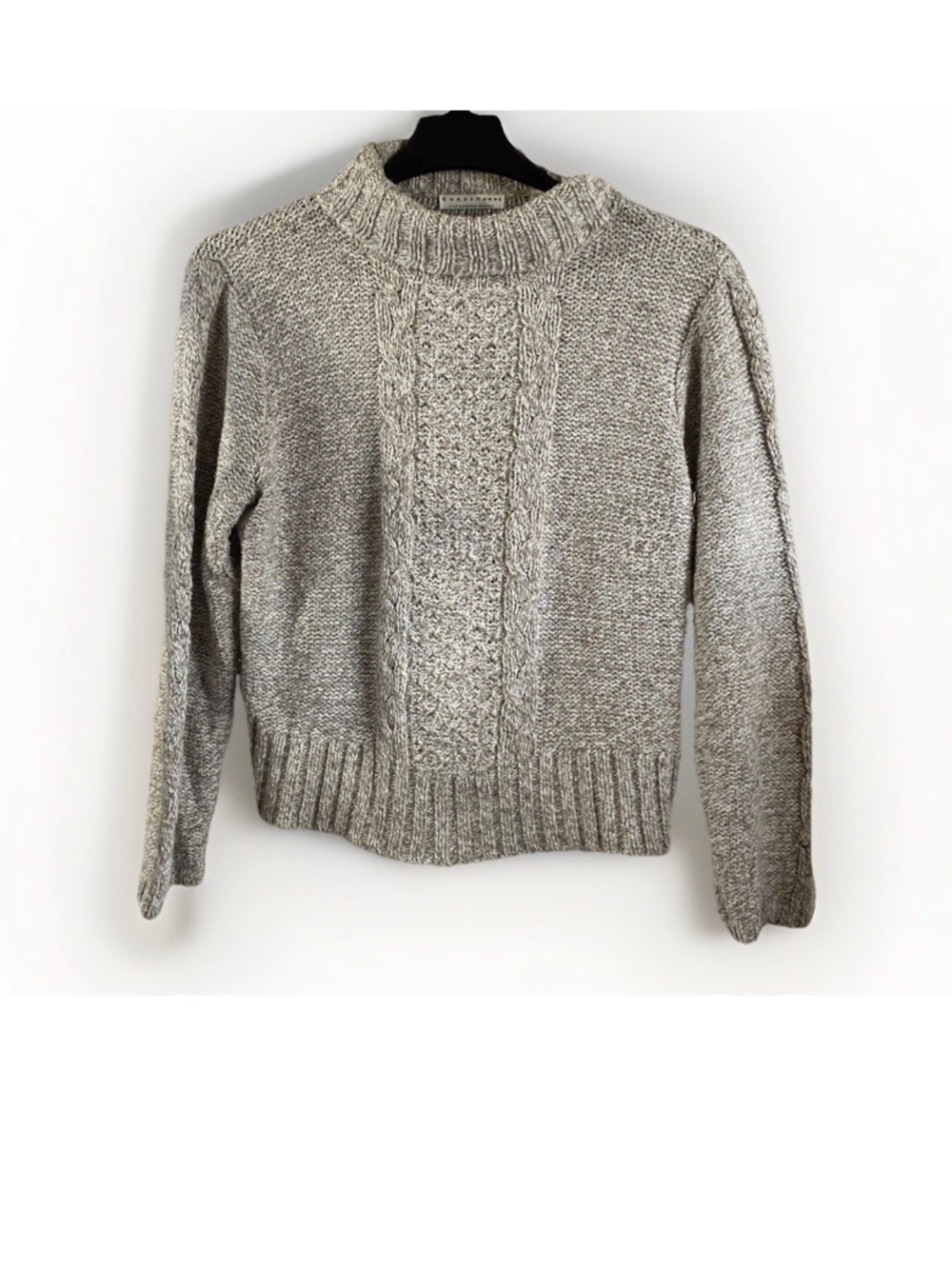 Neutral Cable-Front Turtleneck Sweater - Cream